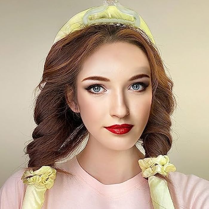 RYTABEE Heatless curling iron - Heatless curling iron headband - Satin heatless curling - Overnight curling headband - No heat required, creates beautiful curls without damaging the hair (beige) - Image 4